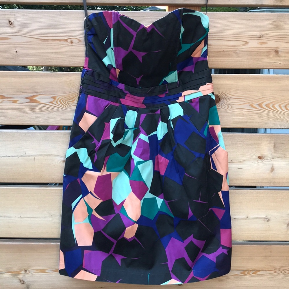 H&M | geometric print black pink blue dress